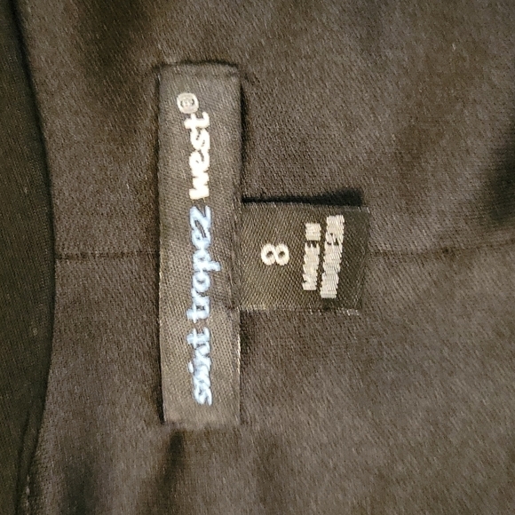 SAINT TROPEZ WEST 1990s Black Ruffle Embellished Ruched Bodycon Angled Dress - Picture 7 of 8